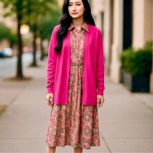 J. Jill Petite Medium Wool Blend Fuchsia Pink Open Front Cardigan Sweater